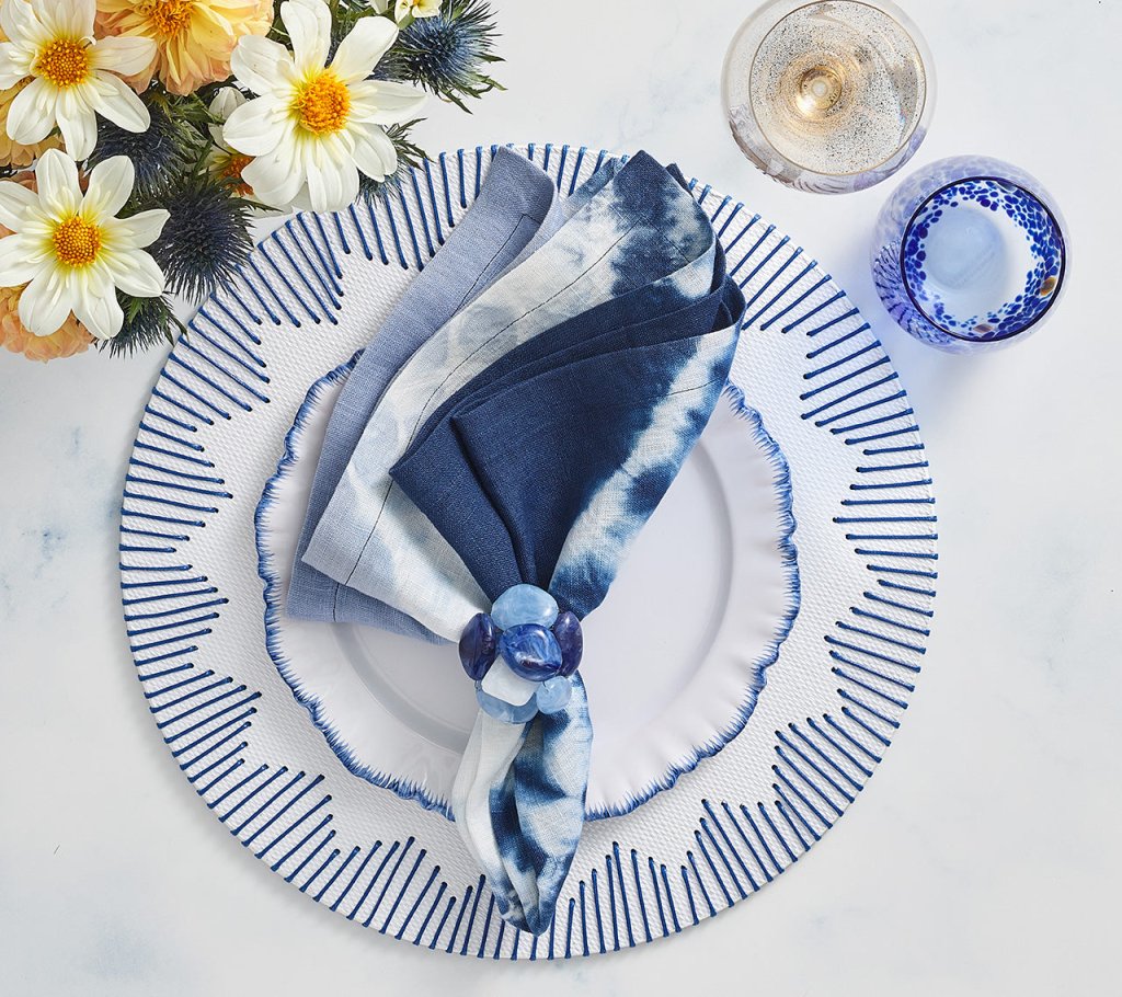 Sea Stone Napkin Ring in Navy, Set of 4
