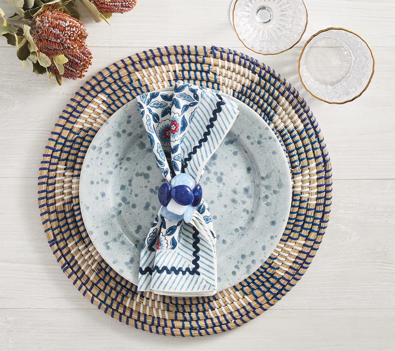 Sea Stone Napkin Ring in Navy, Set of 4