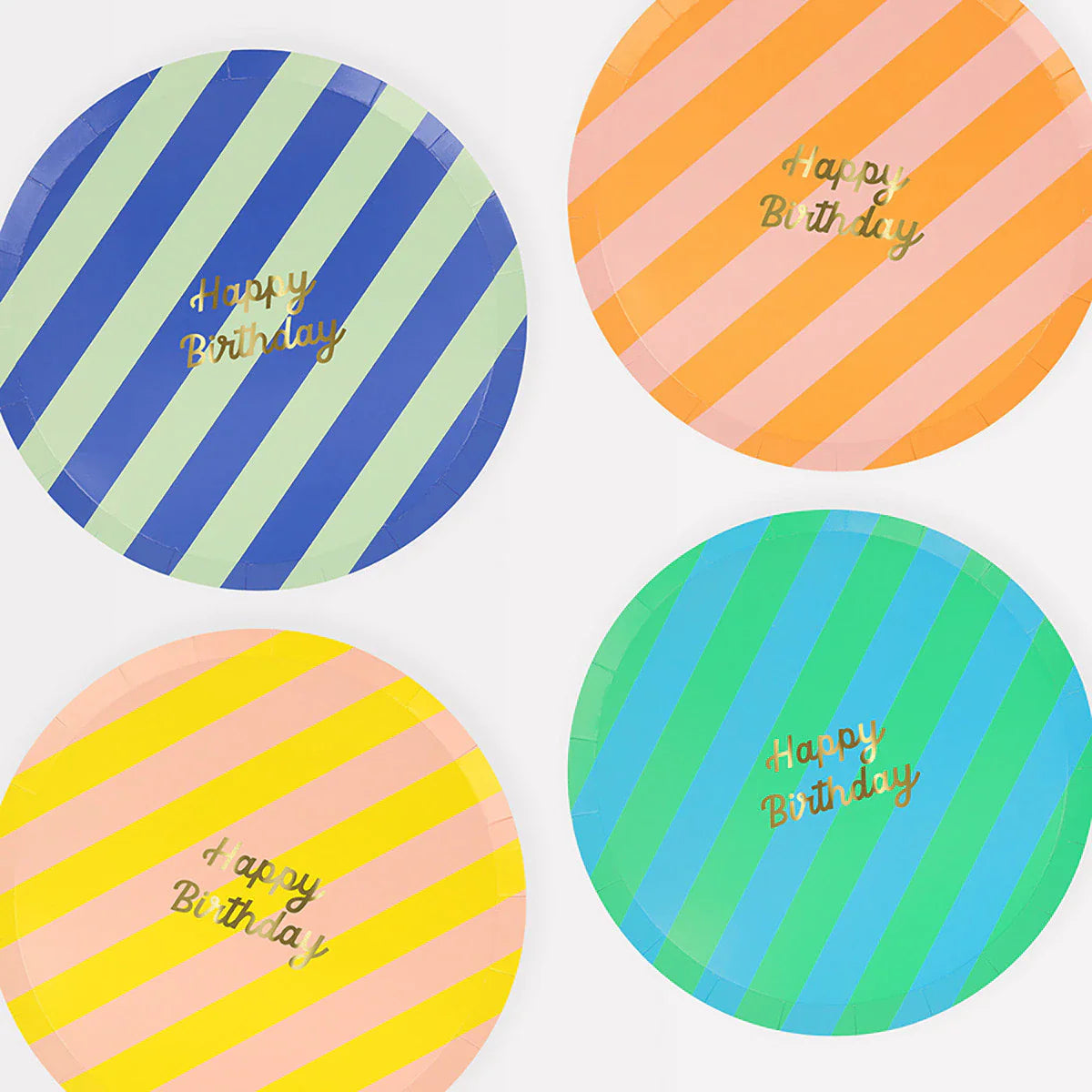 Stripe Happy Birthday Side Plates, Set of 8