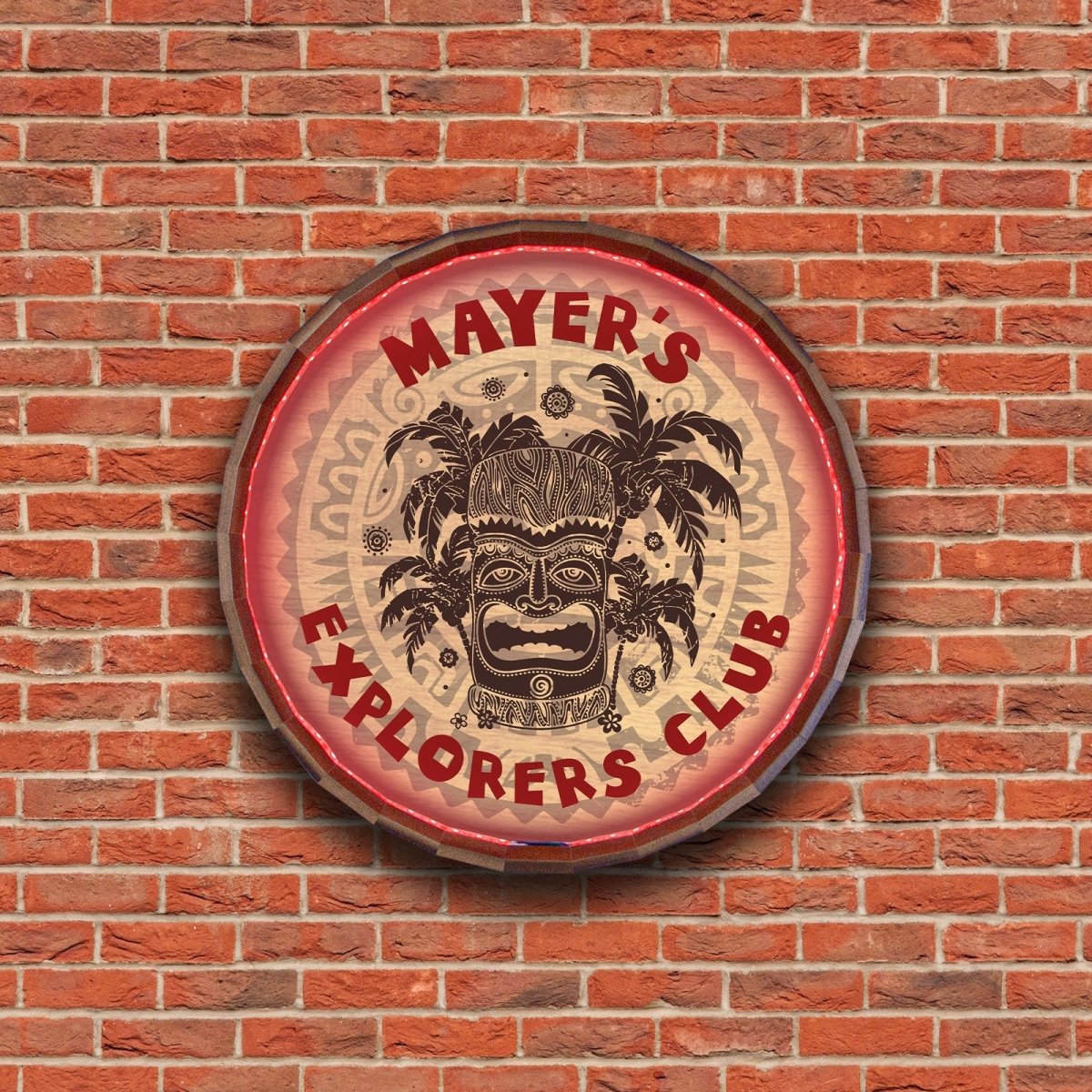 Custom LED Wood Barrel Top Sign - Tiki Bar