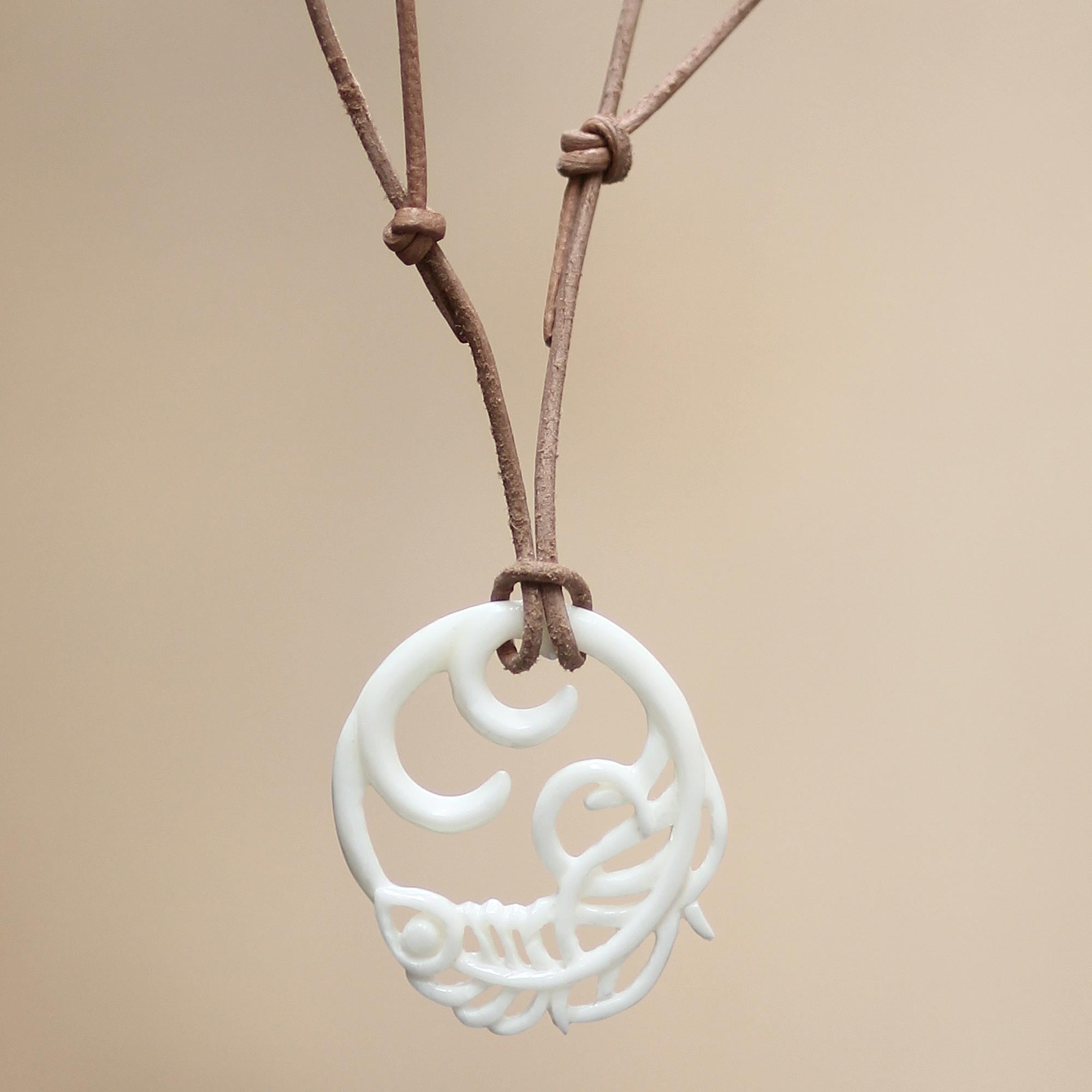 Bone pendant necklace - Peacock Feather