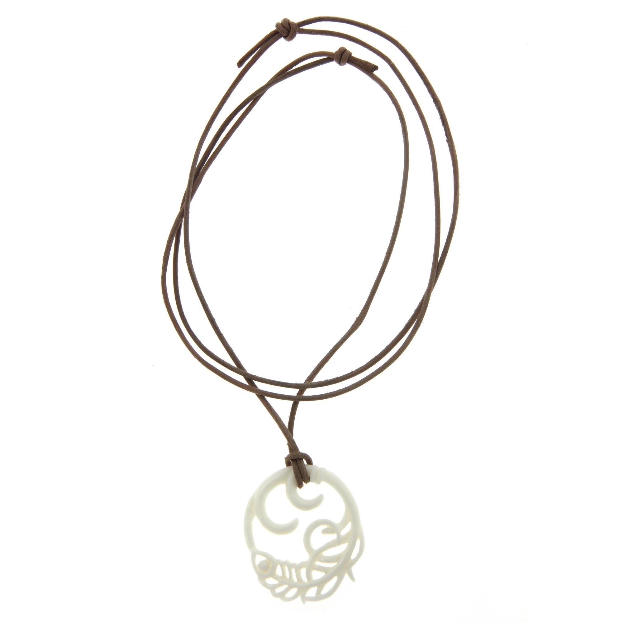 Bone pendant necklace - Peacock Feather