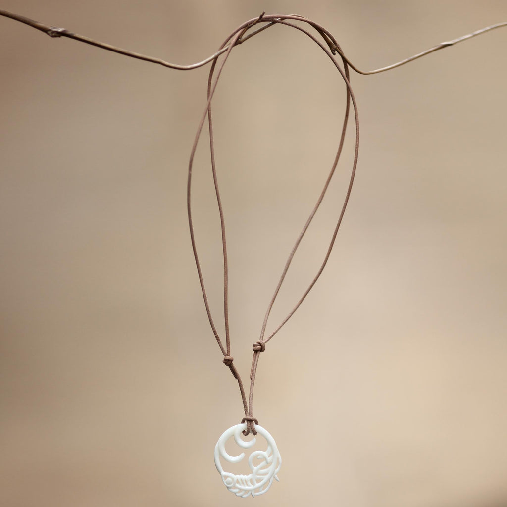Bone pendant necklace - Peacock Feather