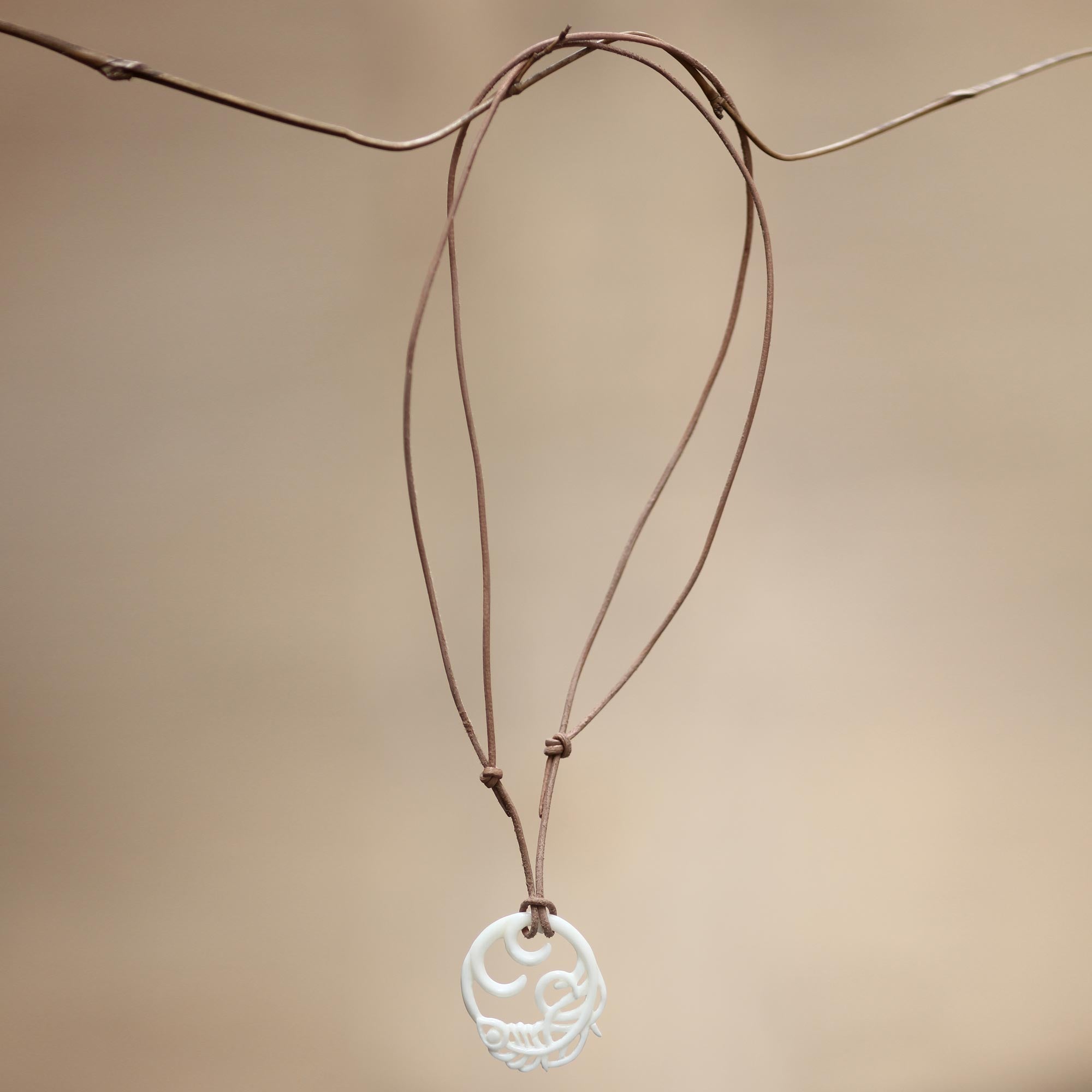 Bone pendant necklace - Peacock Feather