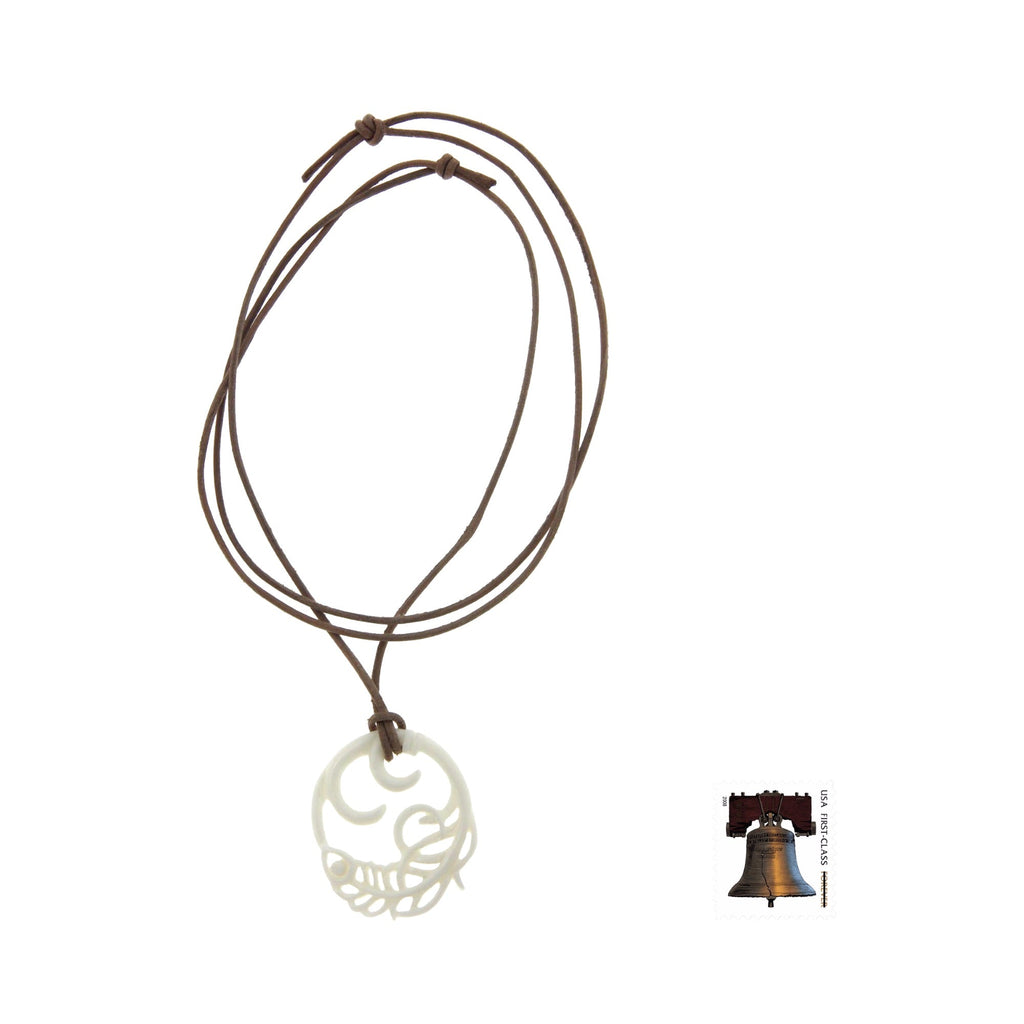 Bone pendant necklace - Peacock Feather