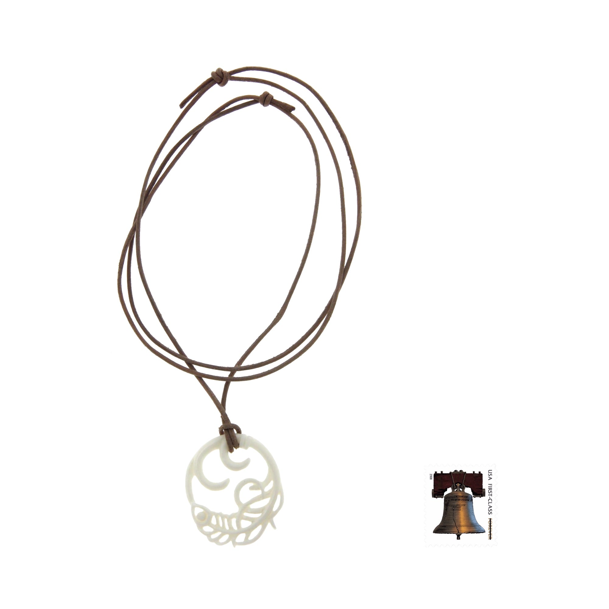 Bone pendant necklace - Peacock Feather