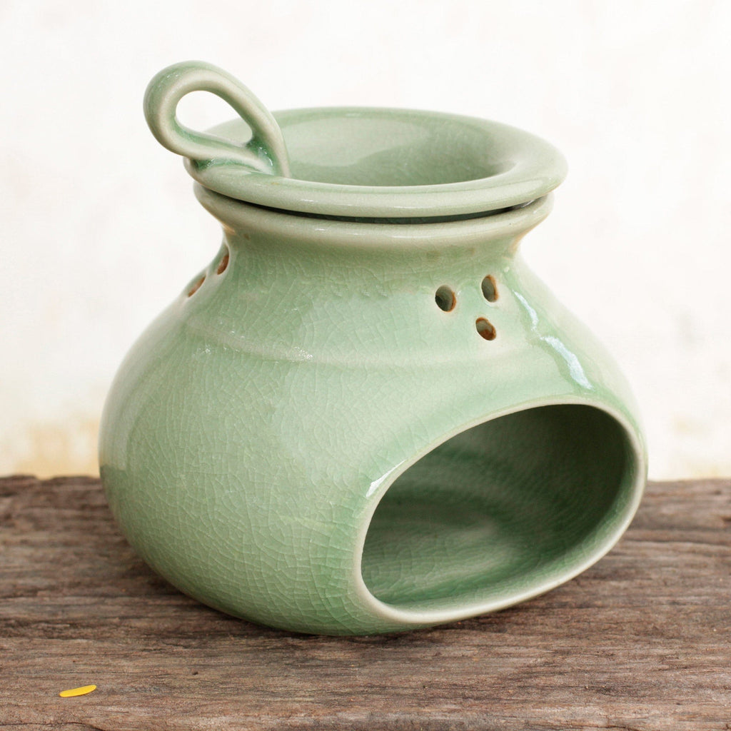 Green Celadon Ceramic Oil Warmer from Thailand - In Harmony
