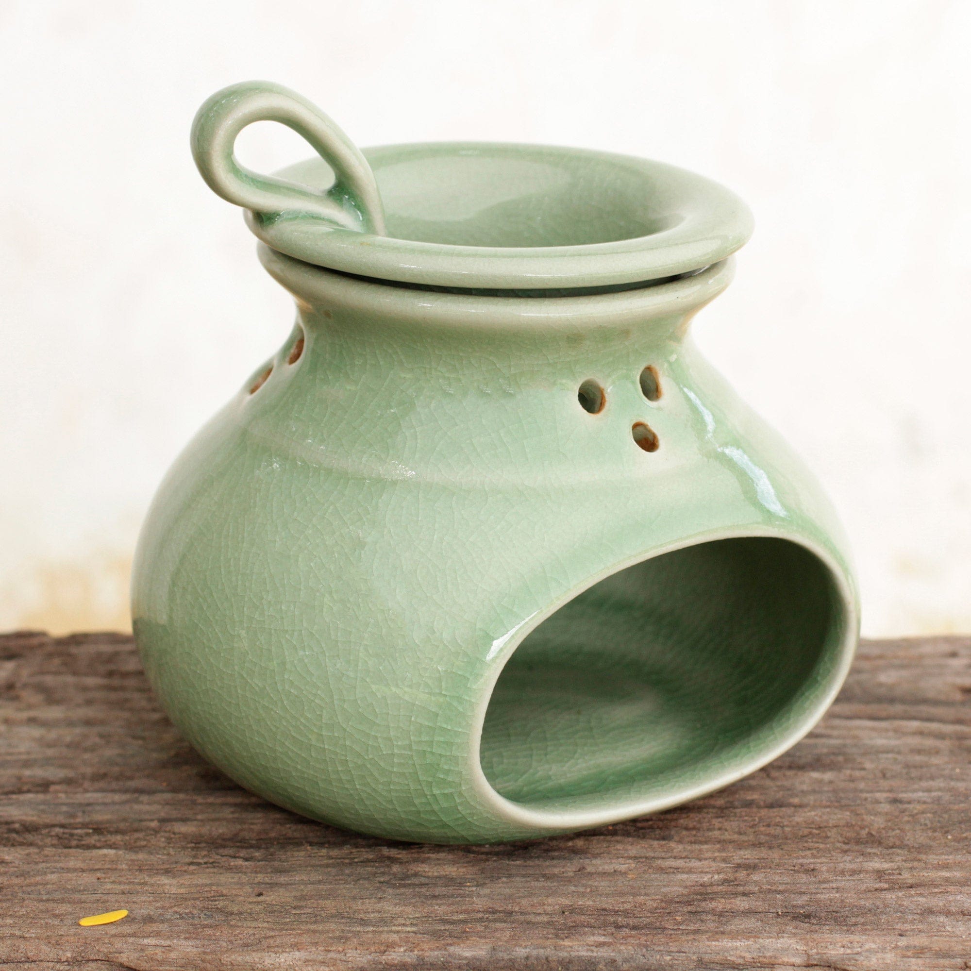 Green Celadon Ceramic Oil Warmer from Thailand - In Harmony
