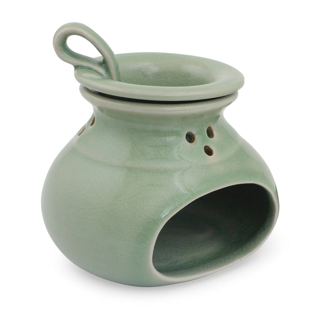 Green Celadon Ceramic Oil Warmer from Thailand - In Harmony