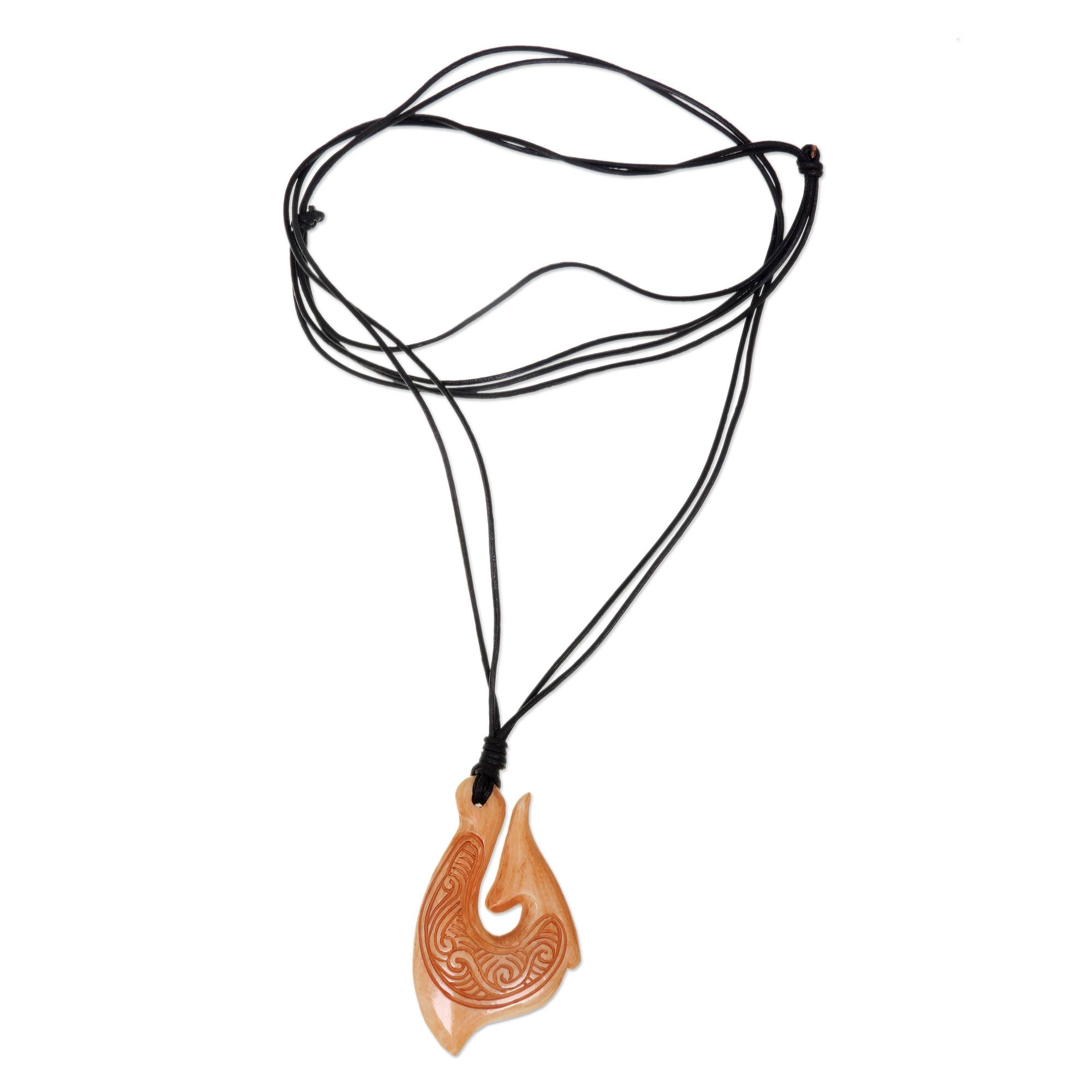 Hand Made Cow Bone Pendant Necklace from Indonesia - Traditional Fishing Hook