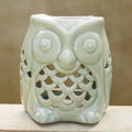 Artisan Crafted Ceramic Owl Oil Warmer from Thailand - Cozy Owl in Green