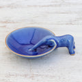 Elephant-Themed Blue Ceramic Incense Holder from Thailand - Sipping Elephant