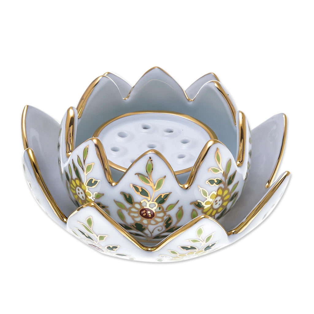 Benjarong Porcelain Incense and Candle Holder (3 Piece) - Lotus Scent