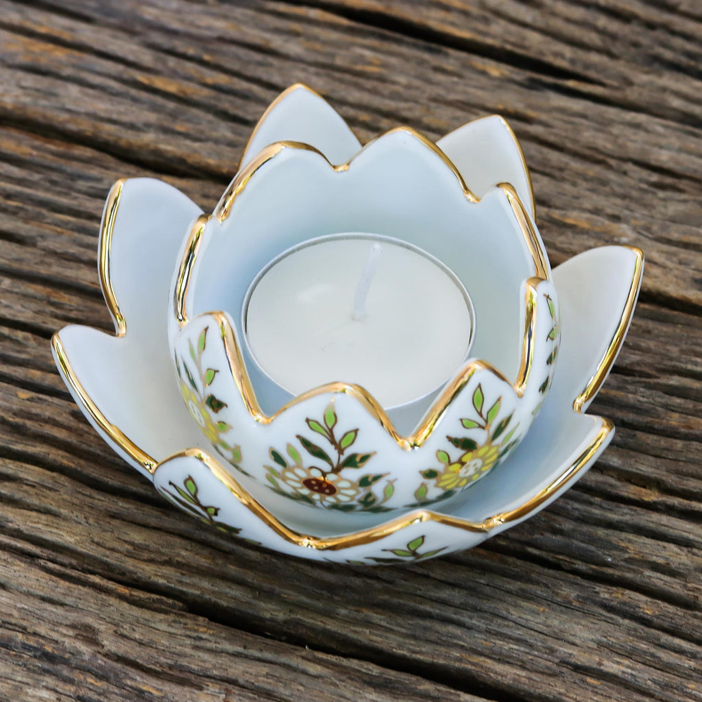 Benjarong Porcelain Incense and Candle Holder (3 Piece) - Lotus Scent