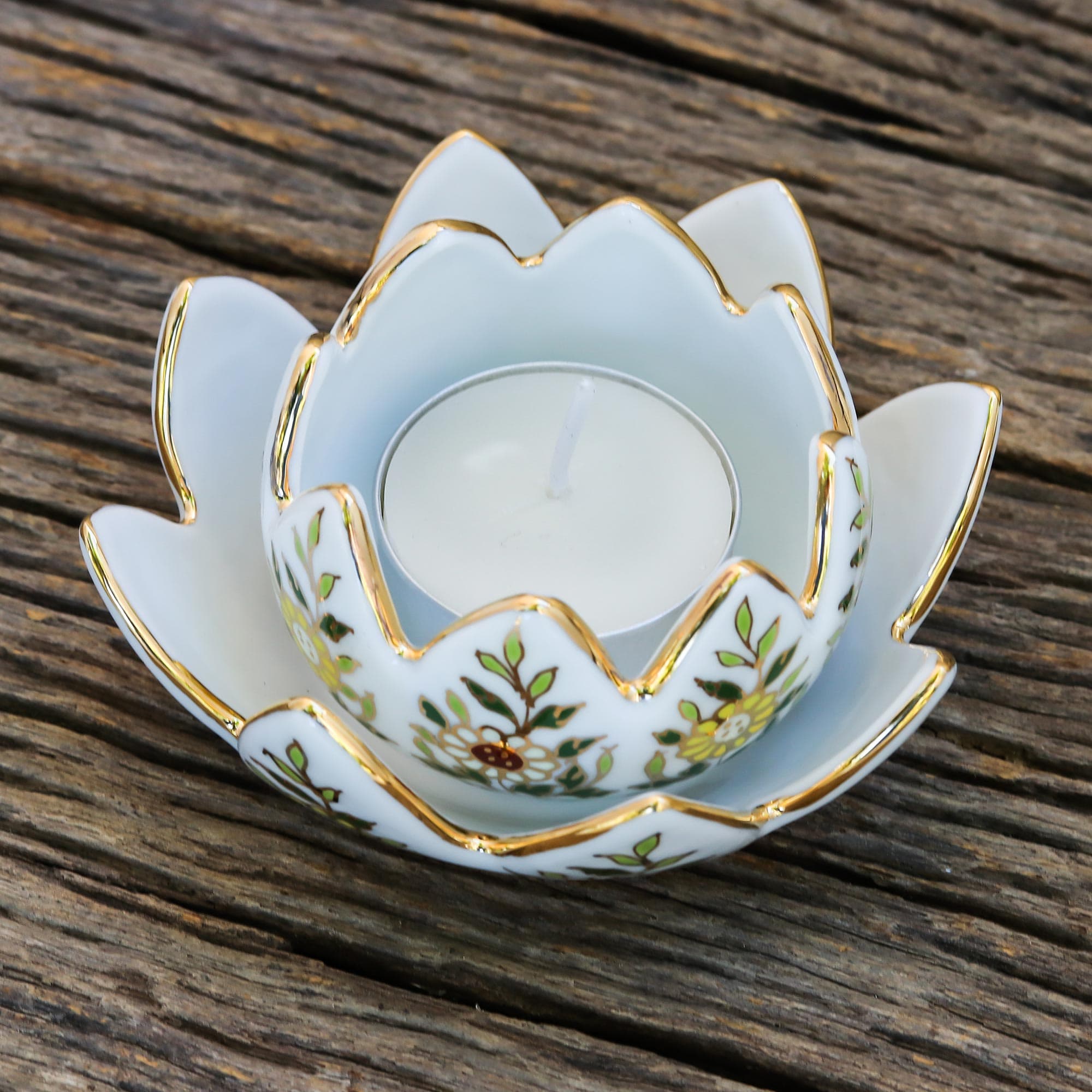 Benjarong Porcelain Incense and Candle Holder (3 Piece) - Lotus Scent