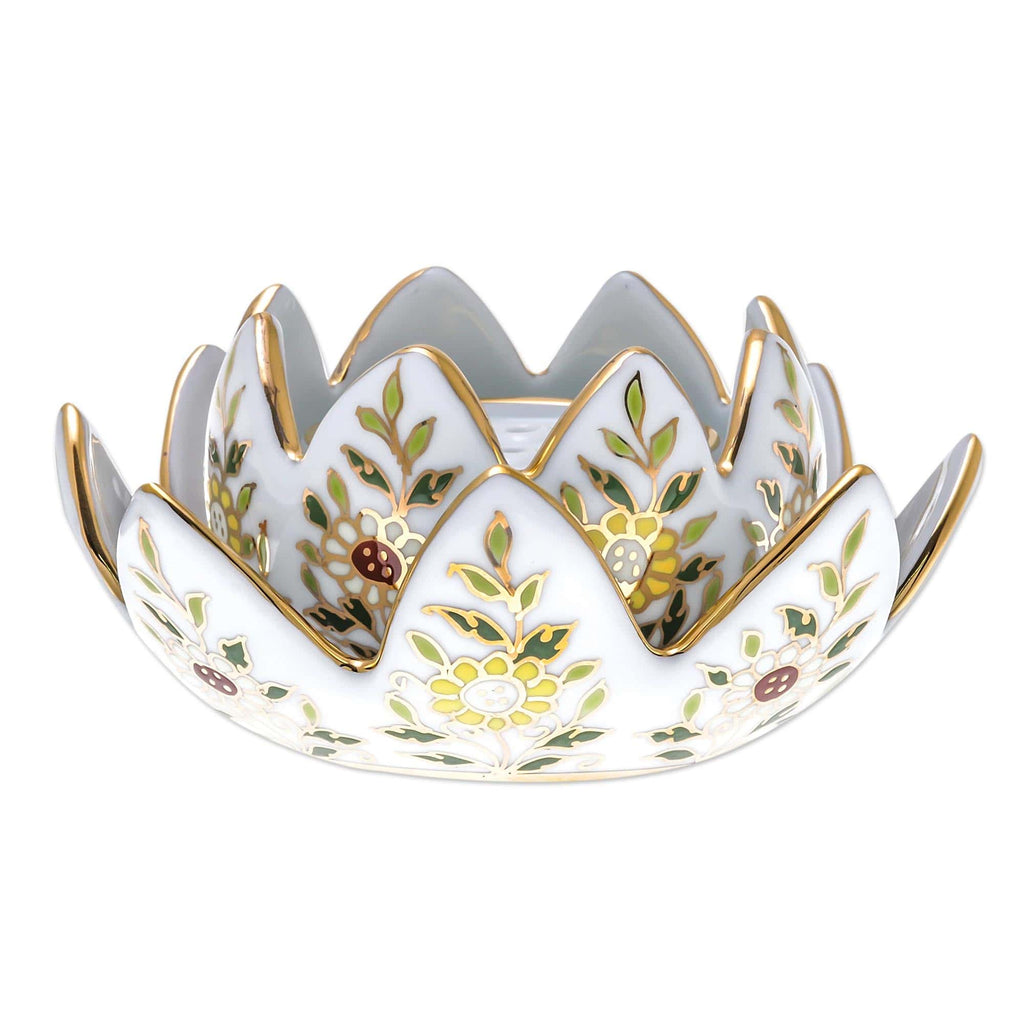Benjarong Porcelain Incense and Candle Holder (3 Piece) - Lotus Scent