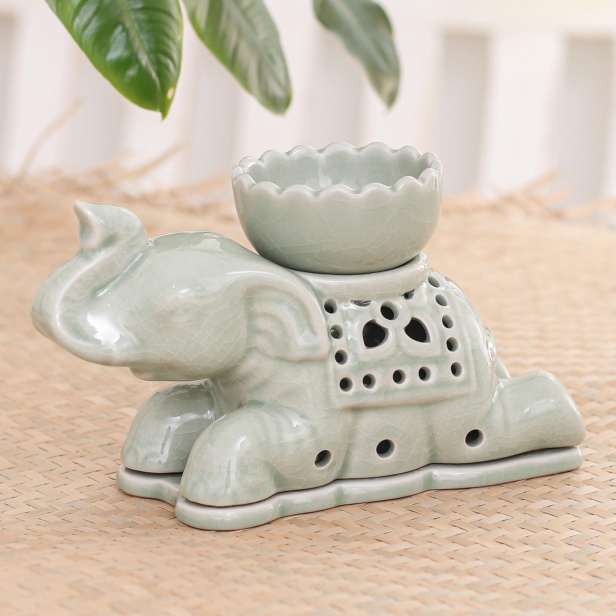Handcrafted Celadon Oil Warmer - Royal Elephant