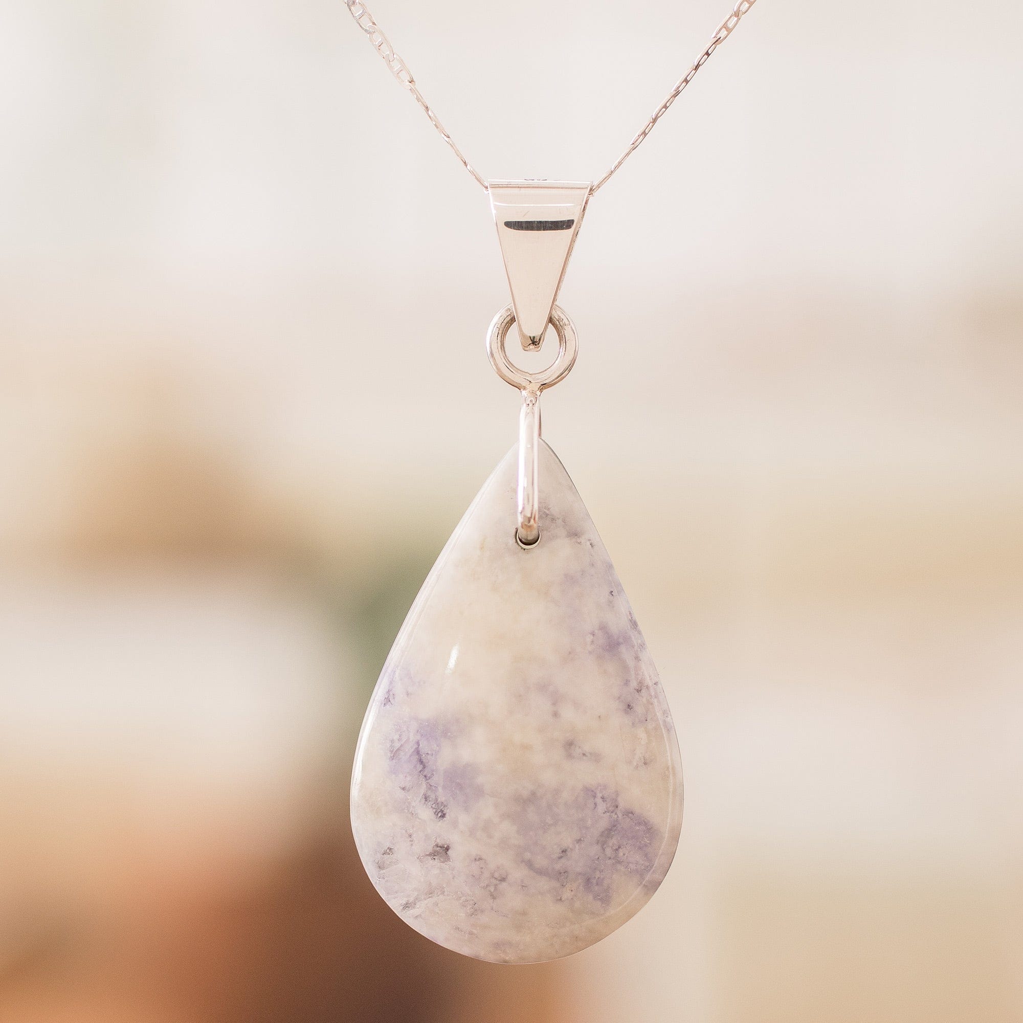 925 Silver Black & Lilac Jade Double-Sided Pendant Necklace - Duo-Tone Shadow