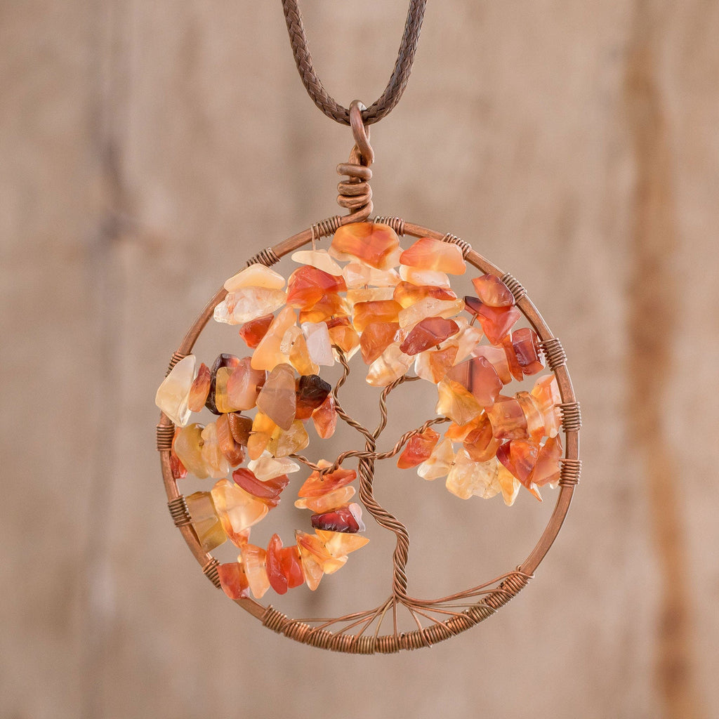 Agate Gemstone Tree Scorpio Pendant Necklace - Agate Tree of Life