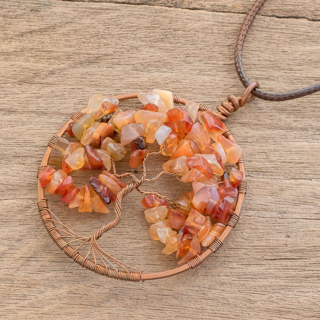 Agate Gemstone Tree Scorpio Pendant Necklace - Agate Tree of Life